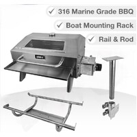 Marine BBQ COMPLETE KIT w Rail n Rod Holder Mounts Plus BAG and COVER - Portable Marine 316 SS BBQ KIT